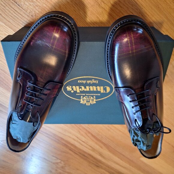 NIB Church's Shannon size 39 Burgundy plaid - Picture 2 of 10